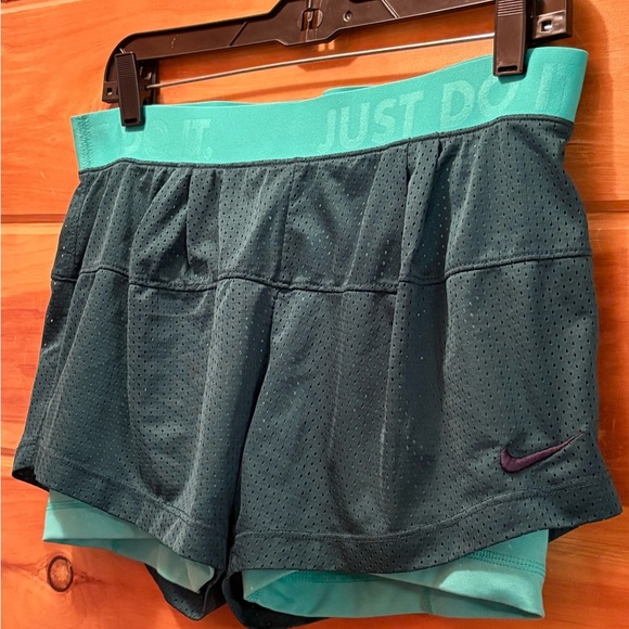 Nike Green Athletic Shorts with Two-Layer Design - Picture 2 of 11